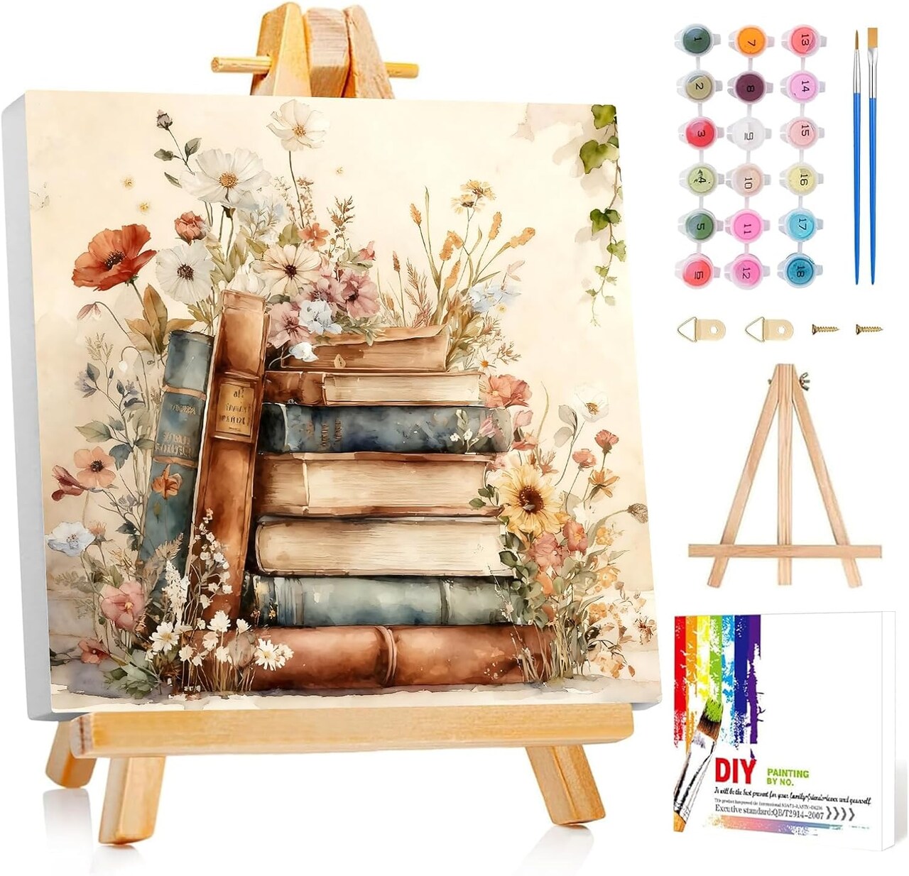 Framed Paint By Number Kits for Adults & Kids Ages 8-12 – Book Style DIY Acrylic Paint by Numbers with Easel on Canvas, Beginner Wall Art Kit for Home Decor & Gifts, 10x10 Inch